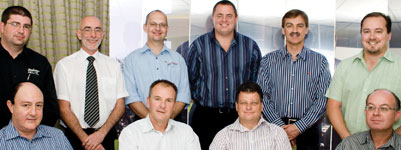 LtoR Front row: Steven Meyer, Dave Wibberley, Craig Hudson, Andre Roeloffze. Back row: Ernst van Wyk, Andrew Ashton, Sean Homan, Hein Hiestermann, Johan van Tonder, Conrad Muller